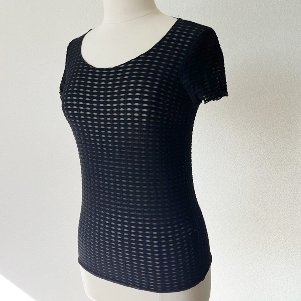 Armani Collezioni Black Sheer Open-Knit Short Sleeve Tee - Picture 5 of 7